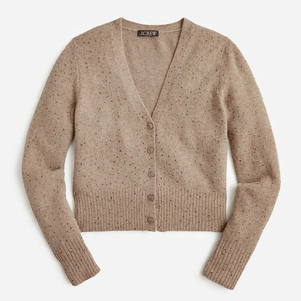 NWT J.Crew V-neck Cardigan in Umber Sparkle Crystals Supersoft Yarn Sweater M